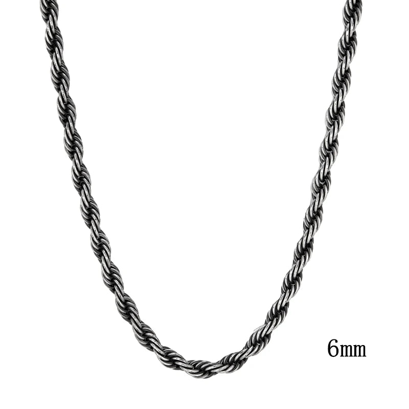 Locomotive Men Hip Hop Vintage Oxidized Twisted Rope Chain Necklace