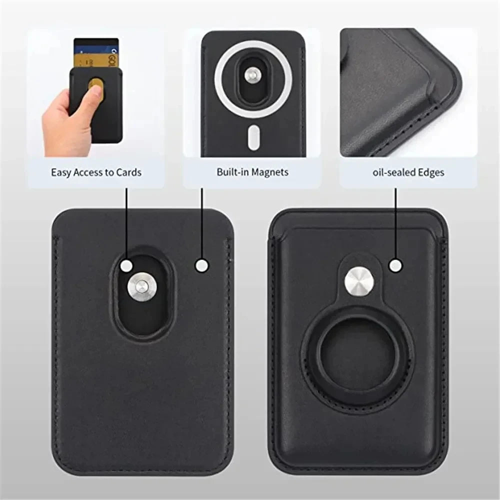 Magnetic Card Holder Wallet Built in AirTag Pocket for MagSafe for iPhone