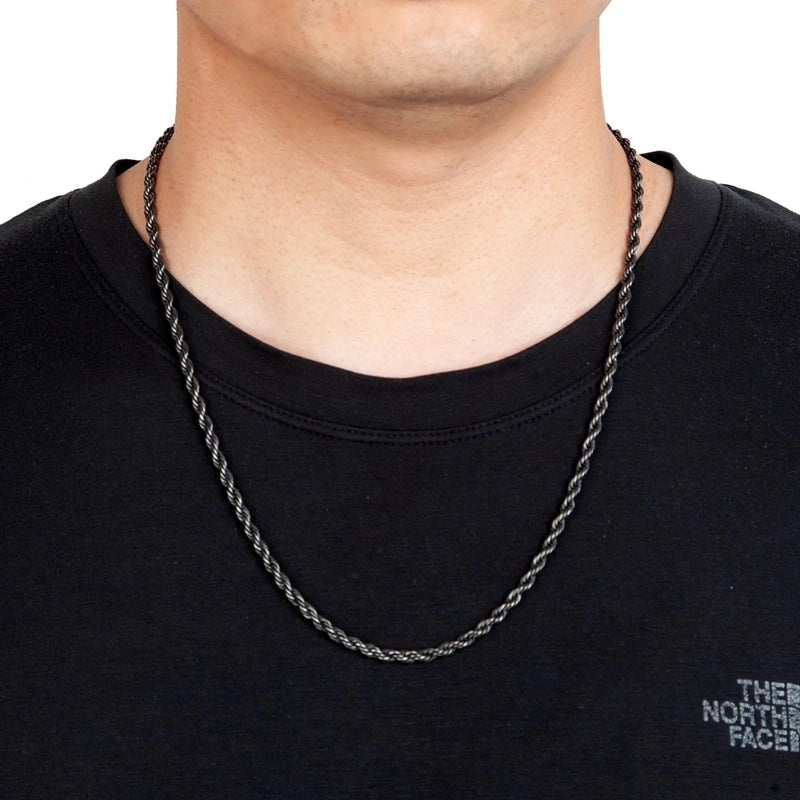 Locomotive Men Hip Hop Vintage Oxidized Twisted Rope Chain Necklace