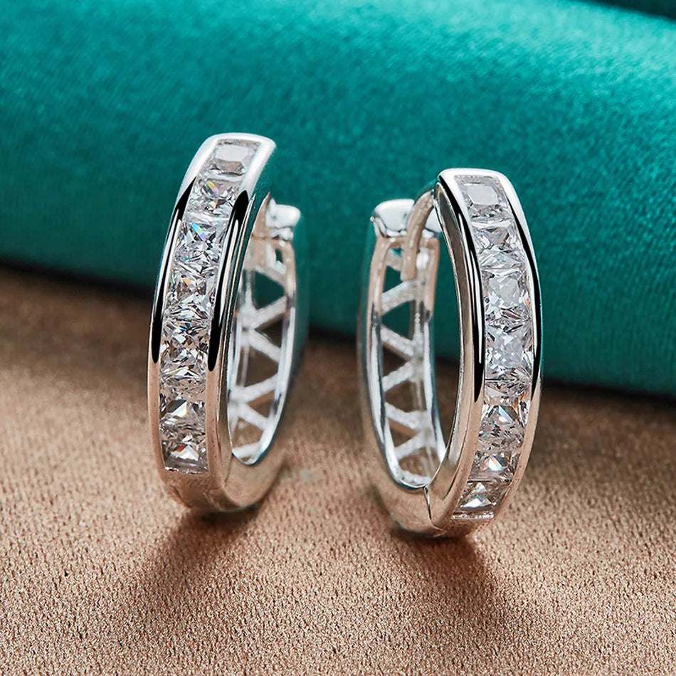 925 Sterling Silver Round Zircon Earrings For Womens