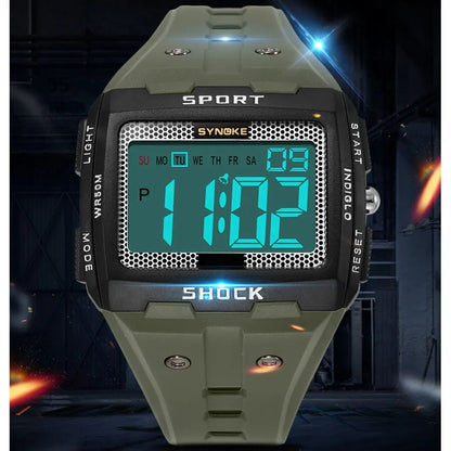 Mens Sports Digital Watch Waterproof Square Student Watch