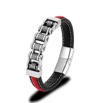 Punk Men Biker Chain Braided Leather Bracelet Stainless Steel Magnetic Buckle