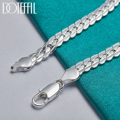 925 Silver Bracelet 6mm Flat Side Chain Lobster Clasp For Woman Man