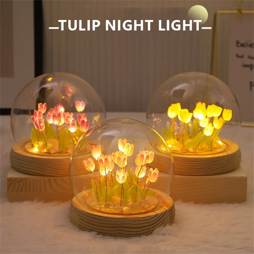 Artificial Tulip Flower Handmade LED Night Light