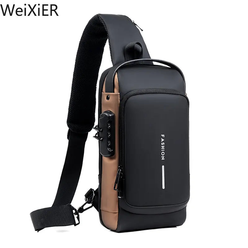 Mens Multifunction Anti Theft USB Shoulder Bag