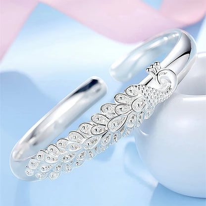 925 Sterling Silver Elegant Peacock Bracelet Bangles for Women