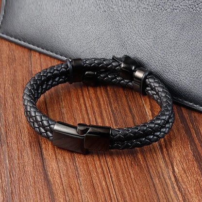 Punk Stainless Steel Charm Magnetic Mens Leather Bracelet