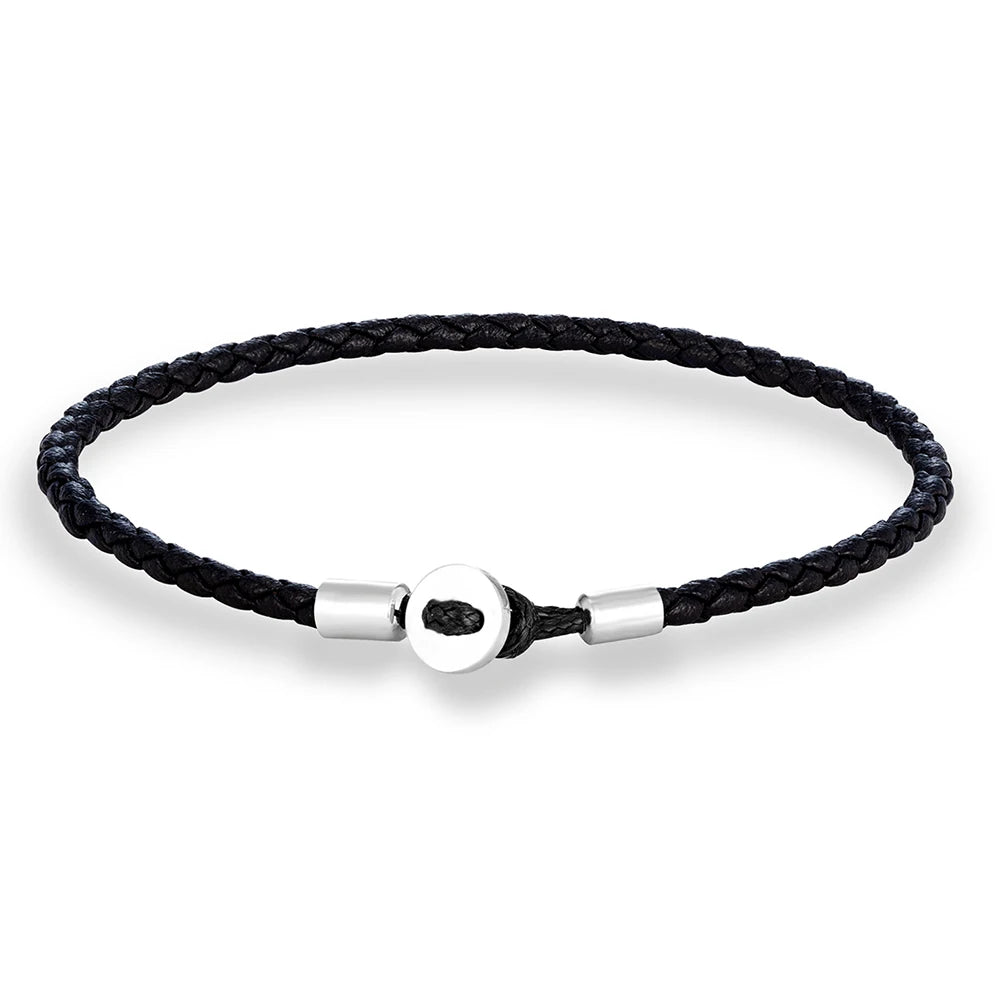 Unisex Simple Style Stainless Steel Button Braided Leather Bracelet