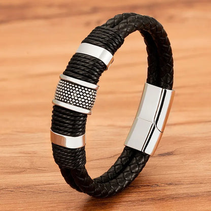 Vintage Woven Mens Leather Rope Wrap Bracelet