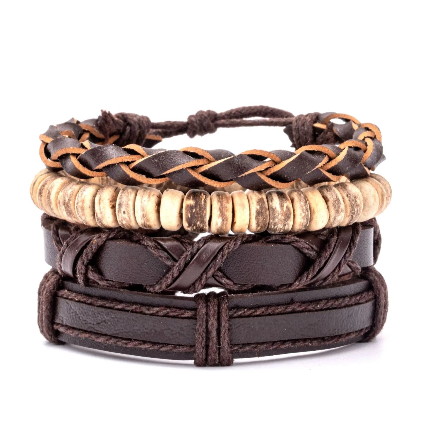 4pcs Set Braided Wrap Leather Mens Bracelet Ethnic Tribal Wristband