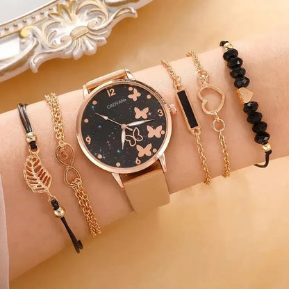 Ladies Starry Sky Butterfly Dial Quartz Watch Bracelets Set