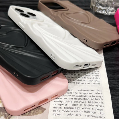 Fold Wrinkle 3D Love Heart Silicone Phone Case For iPhone 15 14 13 12 11