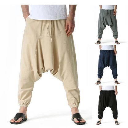 Mens Cotton and Linen Pants Harem Pants Baggy Casual Oversize