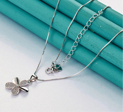 925 Sterling Silver Petal Pendant Necklace Full AAA Zircon Chain For Woman