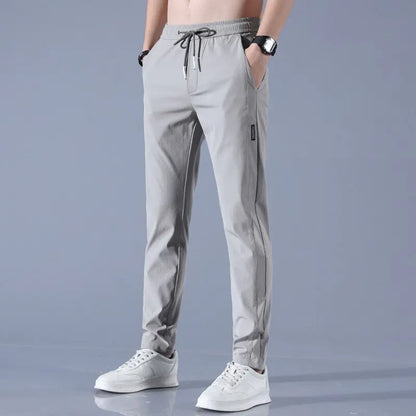 Ice Silk Mens Pants Summer Elastic Breathable Straight Leg Sweatpants