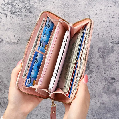 Womens Zipper Wallet Coin Card Holder PU Leather