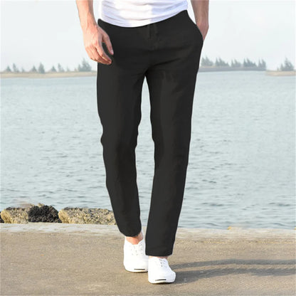 Mens Cotton Linen Pants Autumn Breathable Linen Trousers