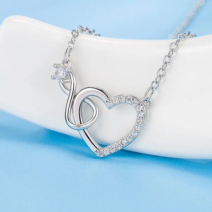 925 Sterling Silver Zircon Heart Interlocking Necklaces For Women