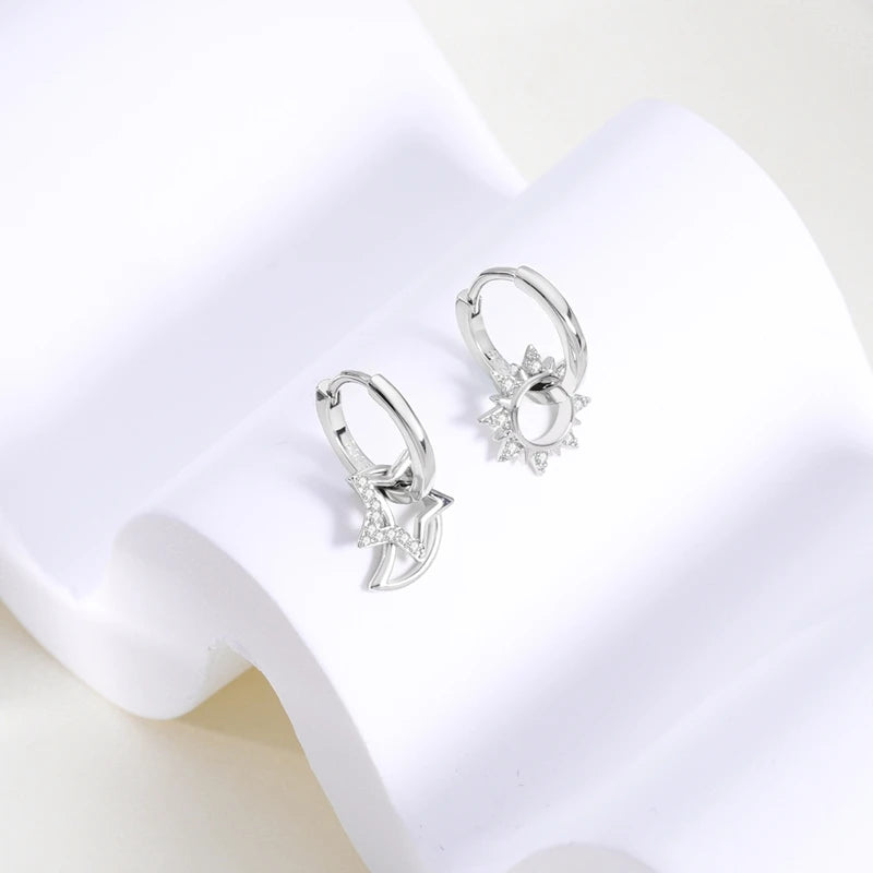 925 Silver Hoop Womens Earrings Pendientes Zircon Heart Shape Star Eardrop