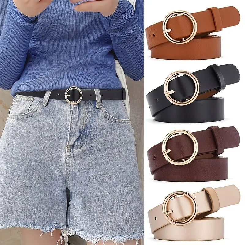 Womens Belt Trend Gold Round Button