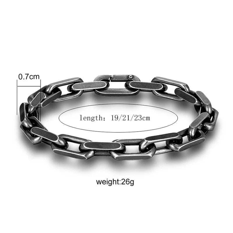 Vintage Oxidized Chain Link Mens Punk Rock Stainless Steel Bracelet