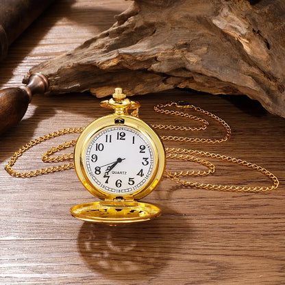 Arabic Numerals Quartz Pocket Watch Gold Case Necklace Pendant