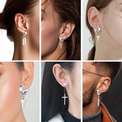 1Pair Cross Pendant Ear Clip Non Piercing Earrings for Mens Womens