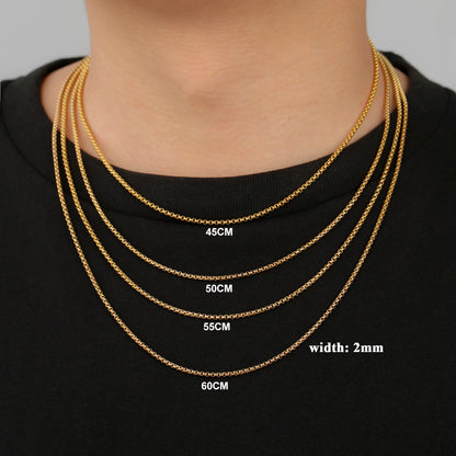 Long Box Chain Necklace Stainless Steel Basic Punk Chains for Men Women