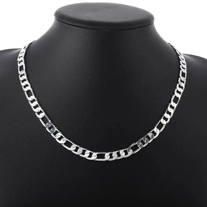 925 Sterling Silver Classic 8mm Geometric Unisex Necklace Bracelet Set