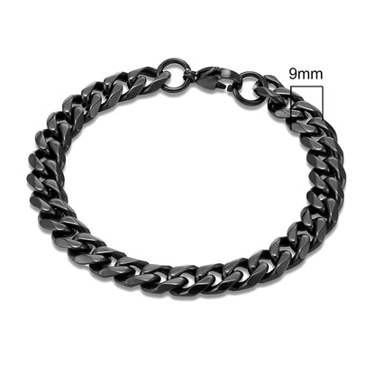 Punk Mens Stainless Steel Black Dainty Curb Cuban Link Chain Bracelet