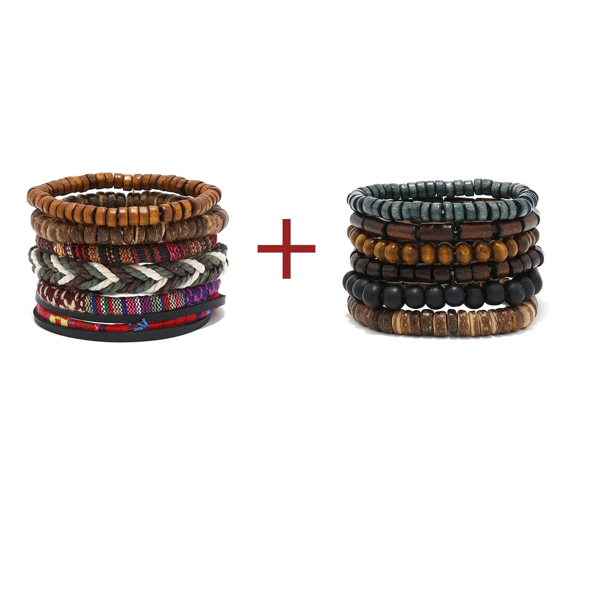 4pcs Set Braided Wrap Leather Mens Bracelet Ethnic Tribal Wristband