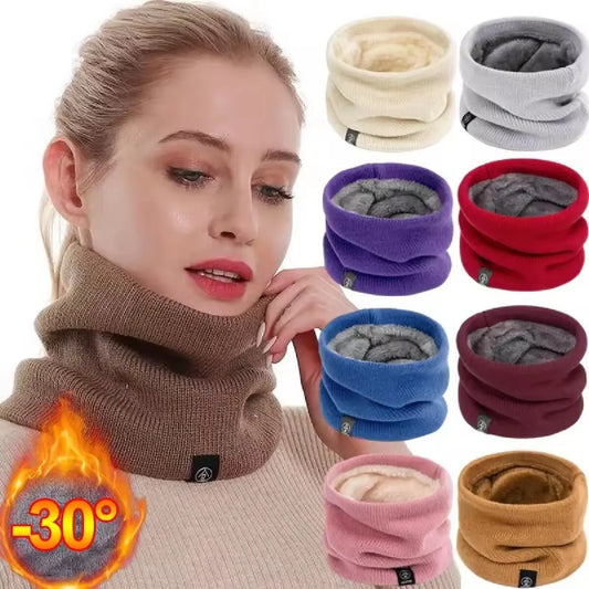 Solid Winter Plush Muffler Woolen Knitting for Women Fleece Neck Scarf