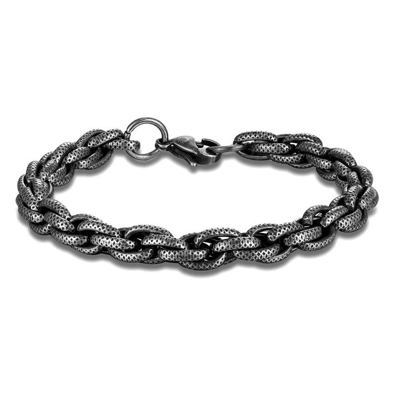 Vintage Oxidized Black Link Motocycle Cuban Chain Mens Bracelet