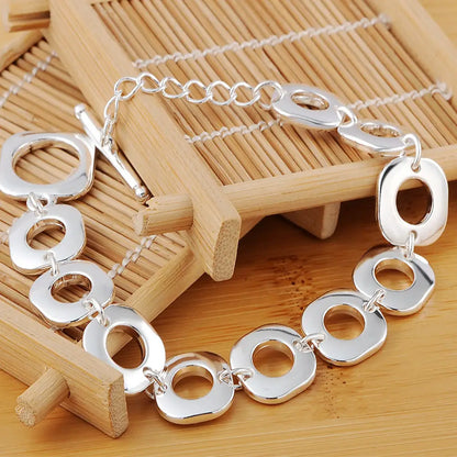 925 Sterling Silver Bracelets Classic Fashion Square Chain for Woman