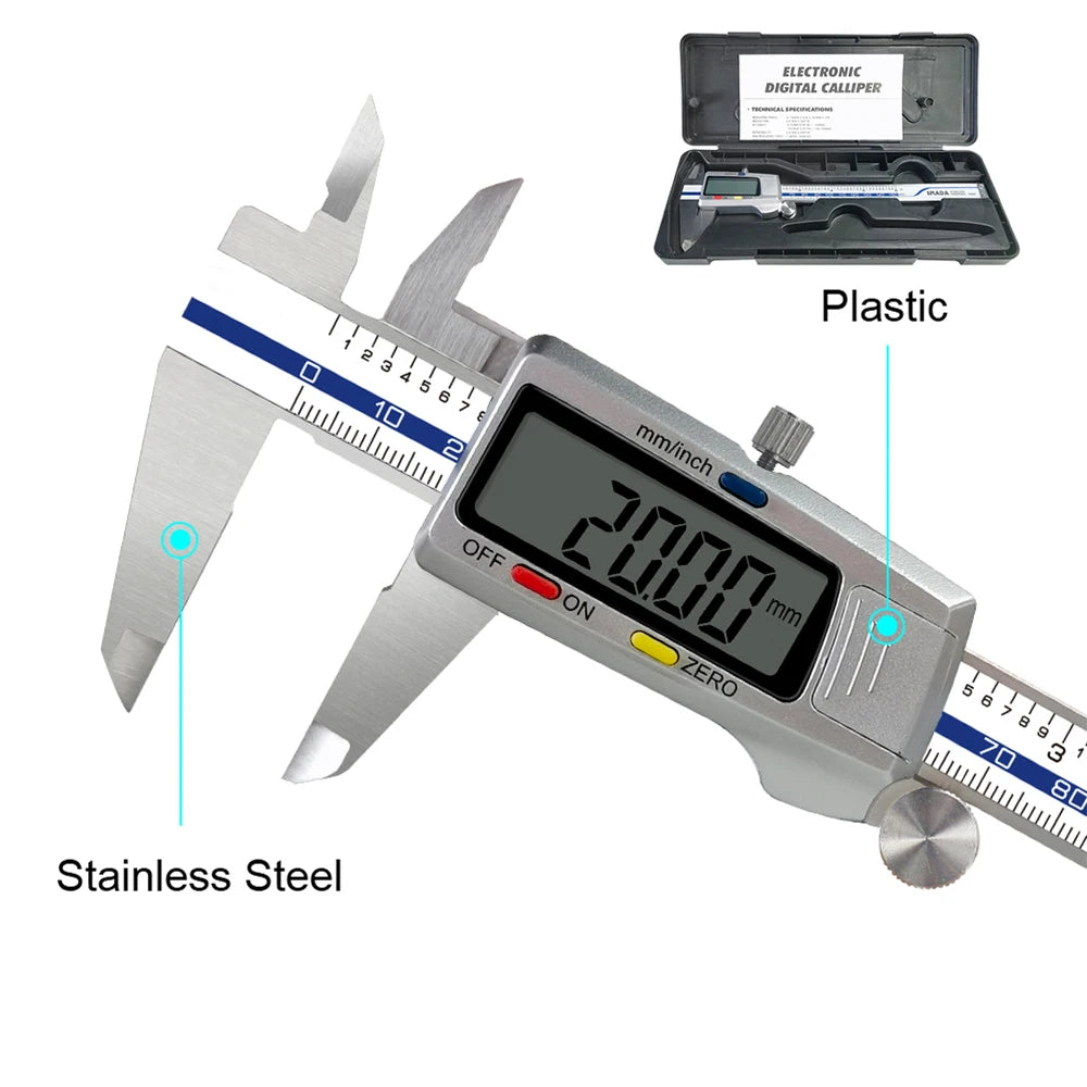 6 Inch 150mm Digital Vernier Caliper Stainless Steel Micrometer Depth Ruler