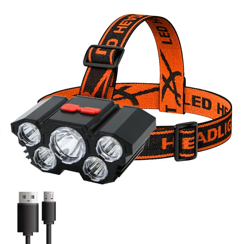 5 LED Flashlight Rechargeable Head Light Headlamp