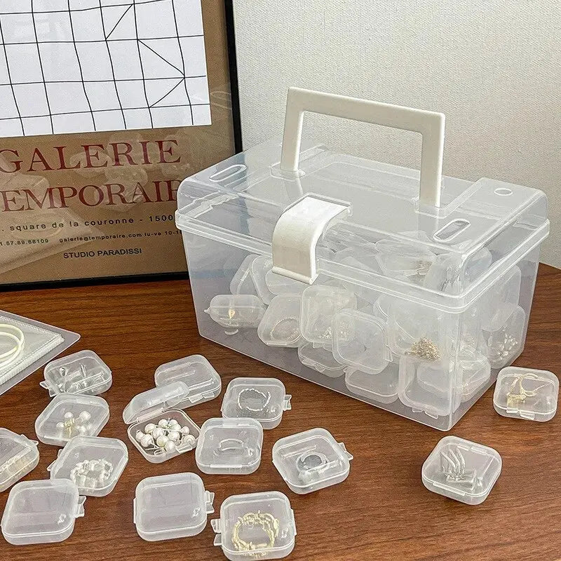 Mini Plastic Jewelry Storage Box Square Transparent Flip Portable