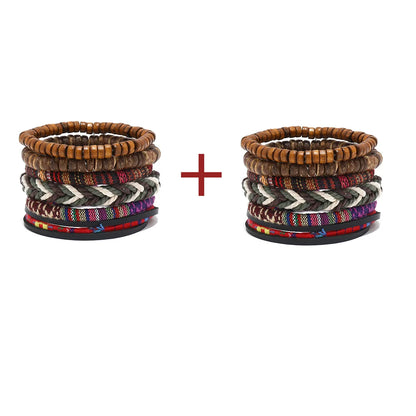 4pcs Set Braided Wrap Leather Mens Bracelet Ethnic Tribal Wristband