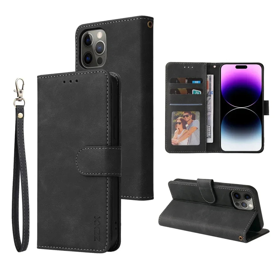 Leather Wallet Phone Case For iPhone 16 15 14 13 12 Pro Max Plus