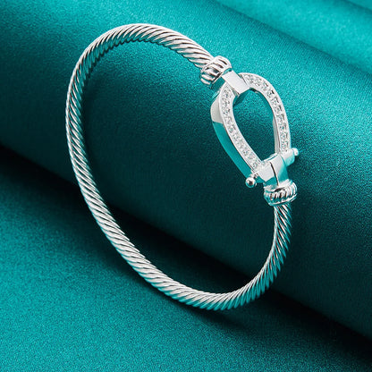 925 Sterling Silver Horseshoe Buckle Bangle For Women