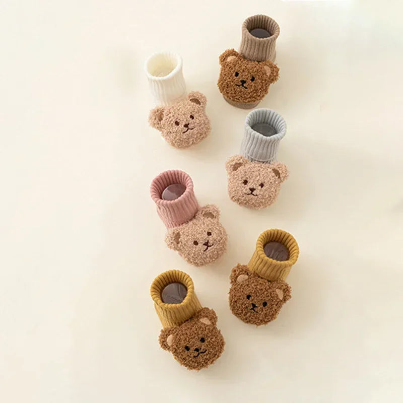 Cute Cartoon Bear Baby Socks for Boy Girl Winter Soft Cotton Anti Slip