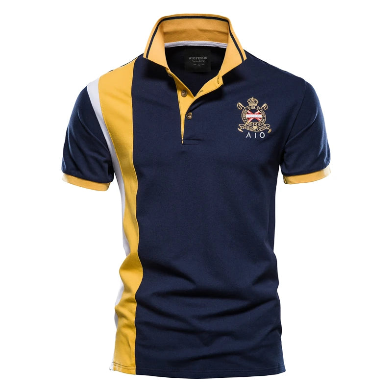 Cotton Badge Embroidery Mens Short sleeved Polo Shirt