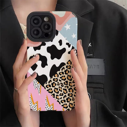 Creative Leopard Cow Silicone Leather Case For iPhone 16 15 14 13 12 11 Pro Max