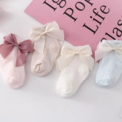 3 Pairs Summer Baby Mesh Socks Bowknot Cotton Newborn Sock