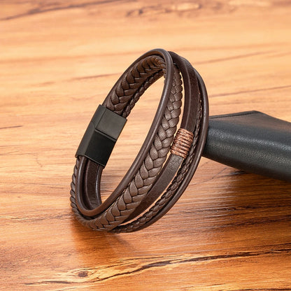 Hand Woven Leather Bracelet Multilayer Mens Bangles