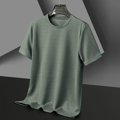 Summer Waffle Round Neck Mens Short Sleeved T-shirt