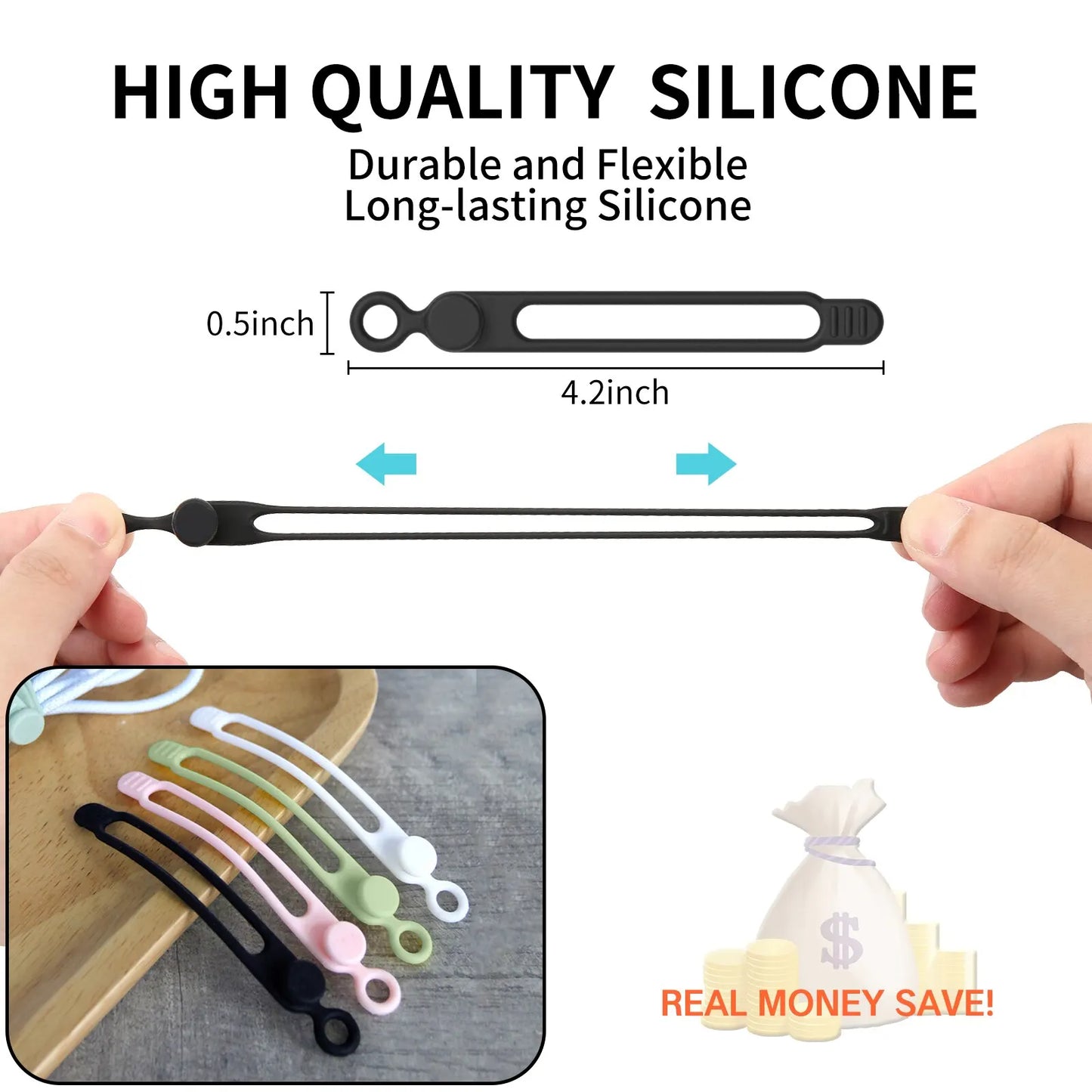 Silicone Cable Ties Cord Organizer Reusable