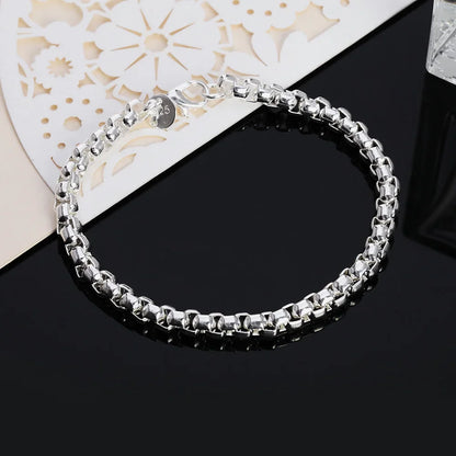 925 Sterling Silver 4mm Round Box Chain Necklace Bracelet Set For Women Men