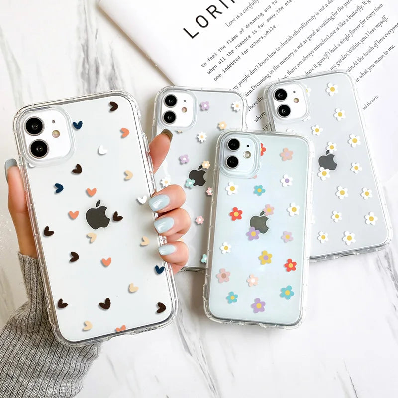 Love Heart Clear Phone Case For iPhone 16 15 14 Pro Max Shockproof