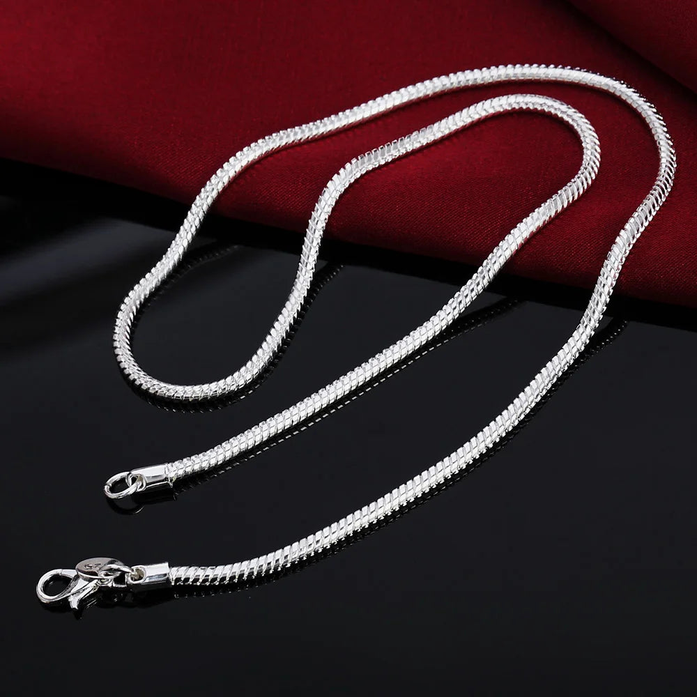 925 Sterling Silver Solid Snake Chain Necklace For Mens Women